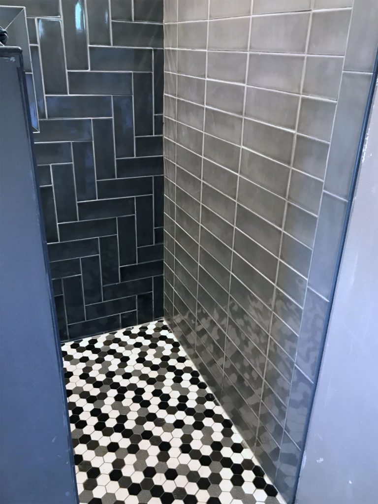 Gray glass shower mosaic hexagon floor